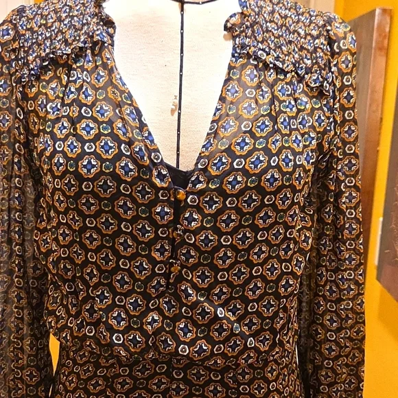 Veronica Beard Elegant Black Patterned Dress Long Sleeve